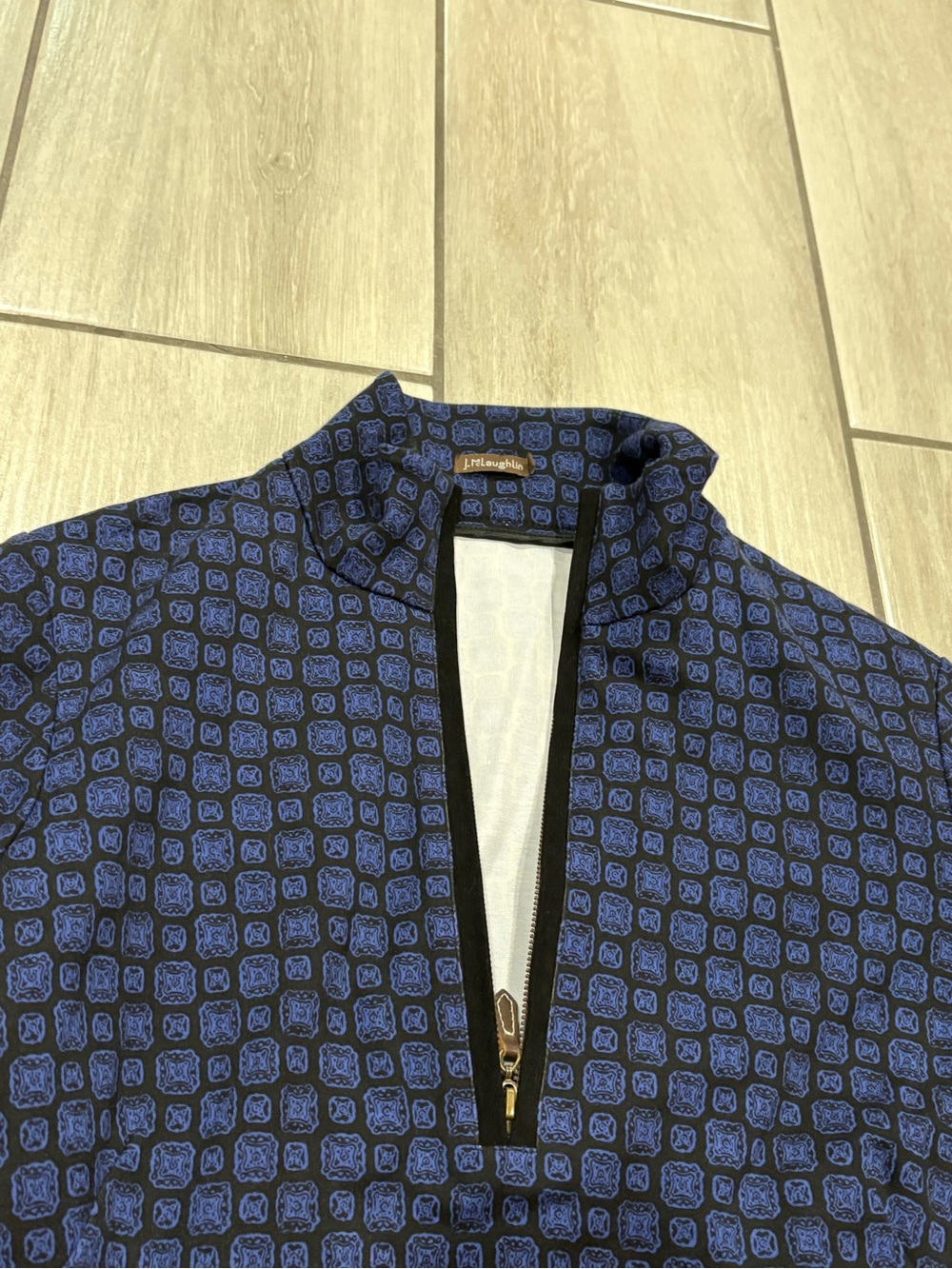 #3 J. MCLAUGHLIN Bedford Dress 1/4 Zip Blue Black Geometric Stretch Size L 18x39 - Picture 3 of 7